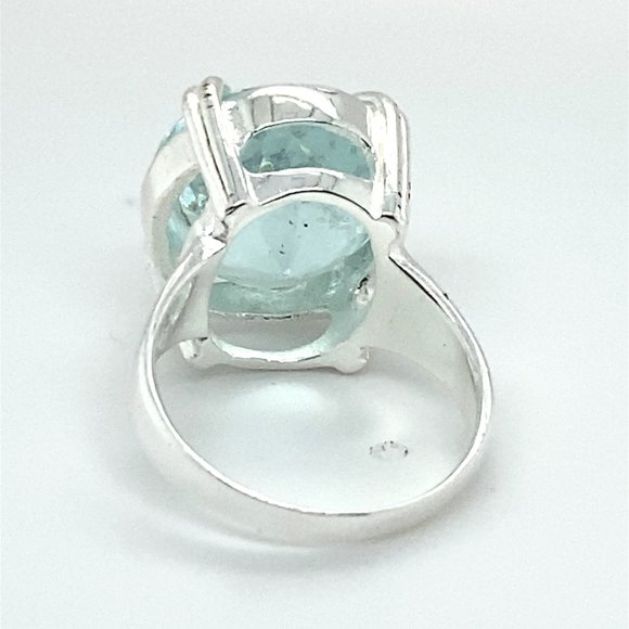 Aquamarine 11.85ct Platinum Finish Solid 925 Sterling Silver Ring - Picture 6 of 7
